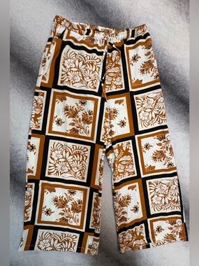 (B5) Vintage Rose Patchwork Print Flared Trousers - Boho Baroque Style - Size L